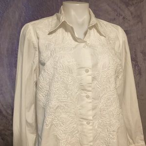 Charter Club Woman’s White  Long Sleeve Button Top